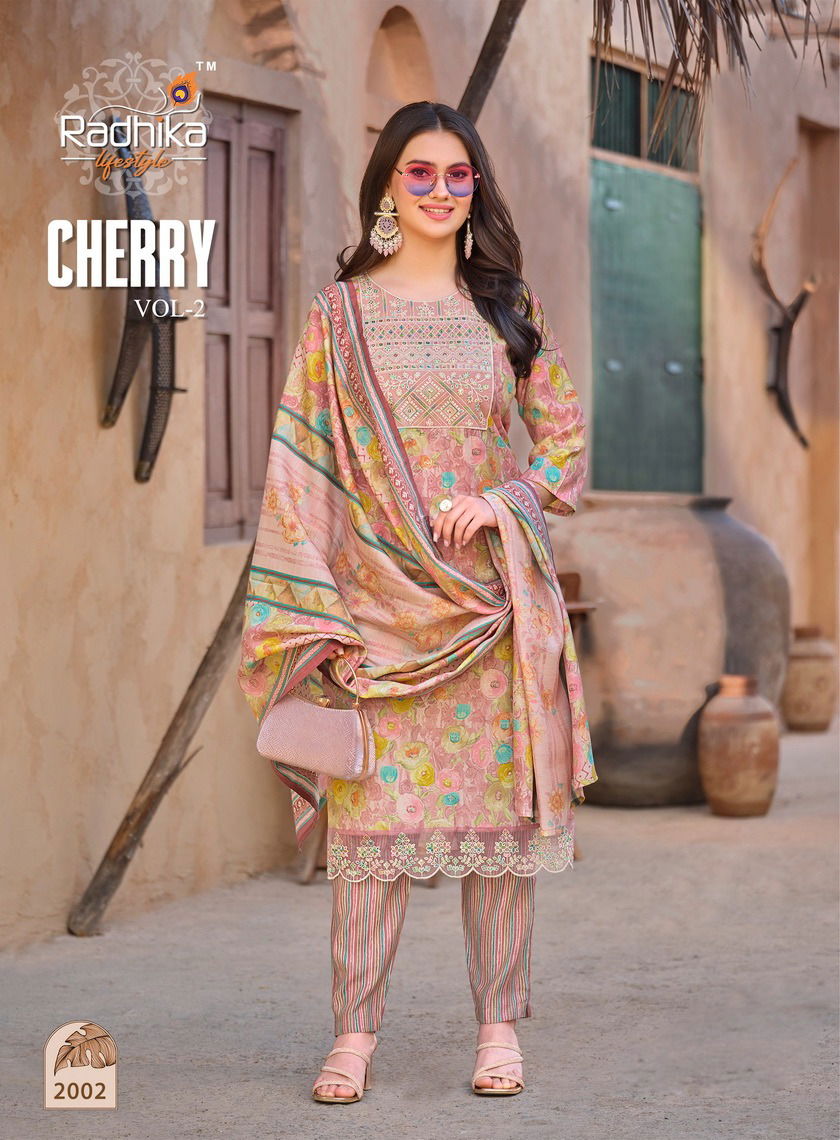 Cherry Vol 2 By Radhika Printed Embroidery Kurti With Bottom Dupatta Wholesale Market In Surat